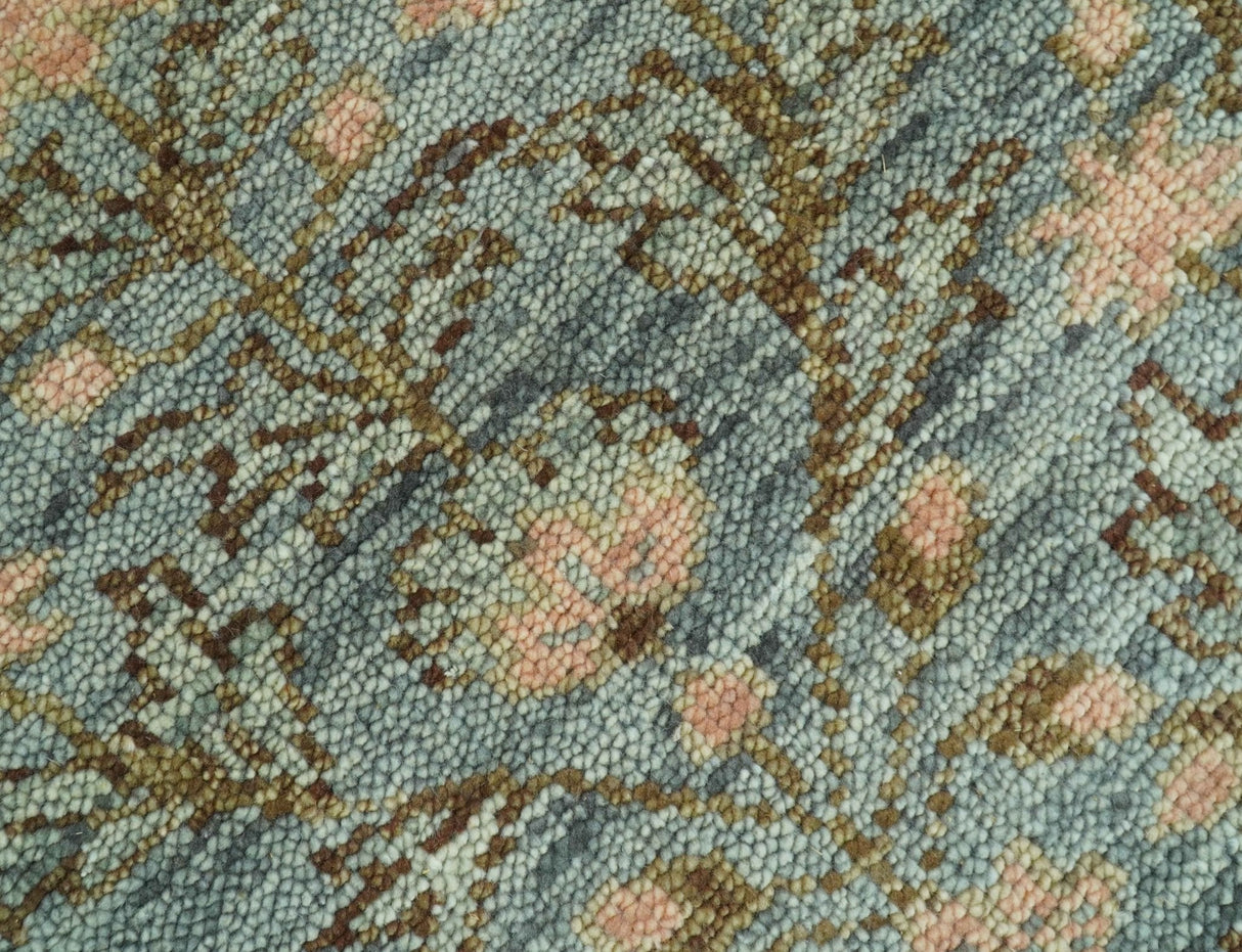 Custom Made Silver, Pink And Brown Floral Motifs Design Hand Knotted wool area rug