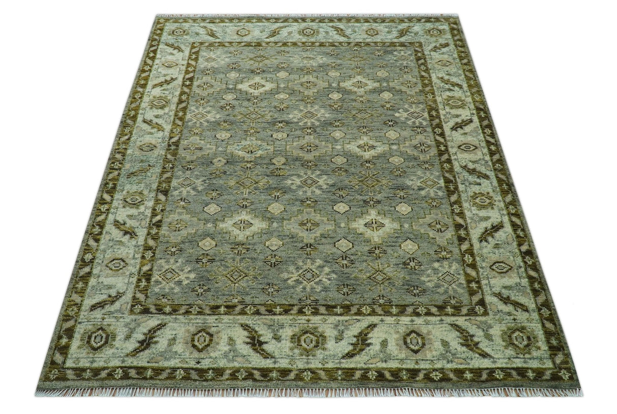 Custom Made Silver Traditional Heriz Design Hand Knotted wool area rug
