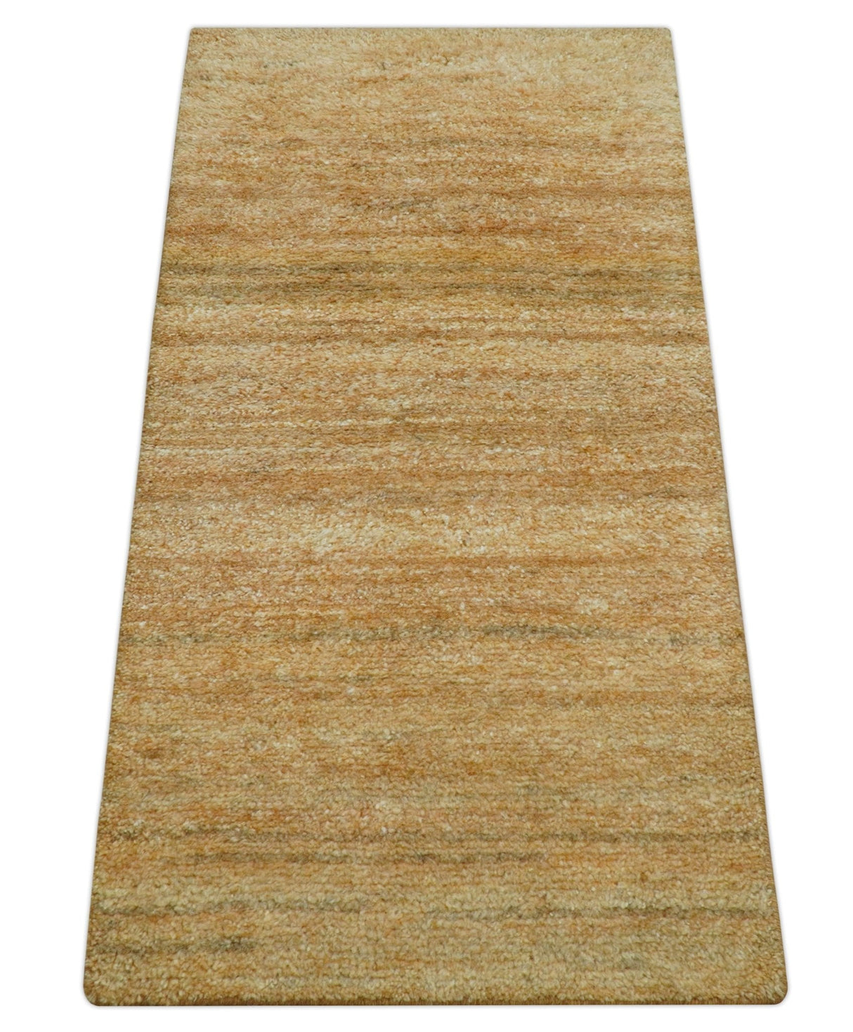 Custom Made Solid Design Camel Hand Knotted Wool Area Rug