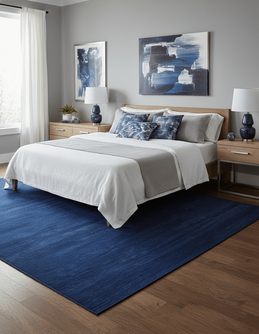 Custom Made Solid Modern Blue Hand Tufted thick Wool Area Rug