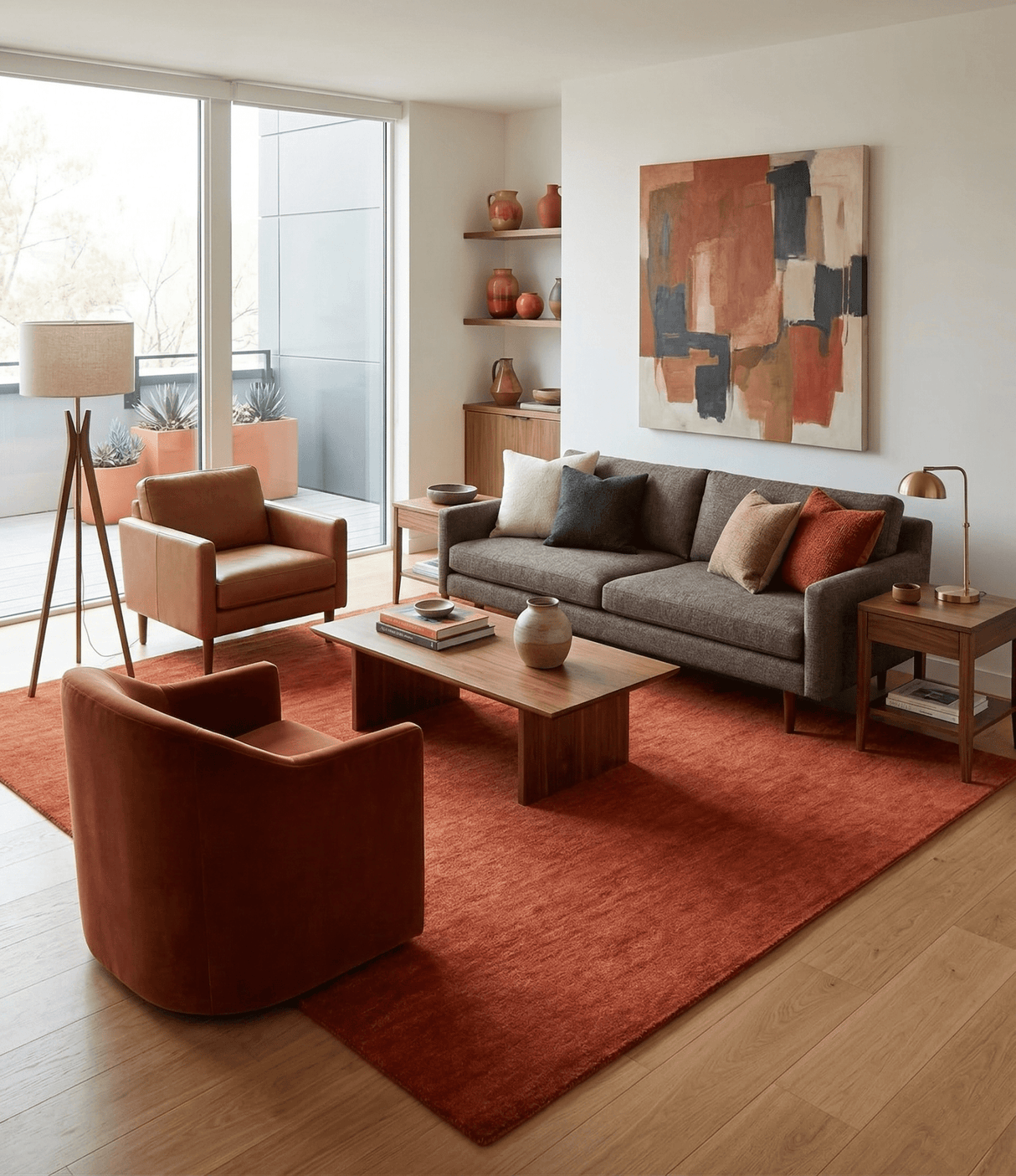 Custom Made Solid Plane Rust Woolen Hand Tufted Multi Size wool Rug