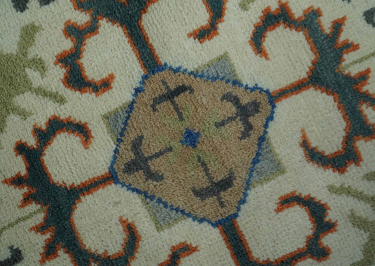 Custom Made Teal and Ivory Hand Knotted Traditional Mamluk Design wool Rug
