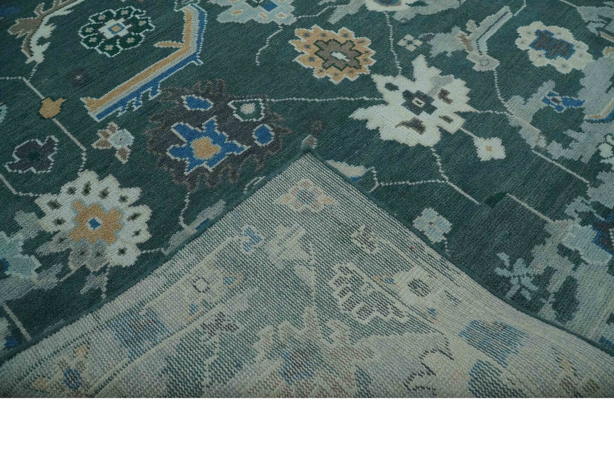 Custom Made Teal and Silver Traditional Oriental Oushak wool Area Rug