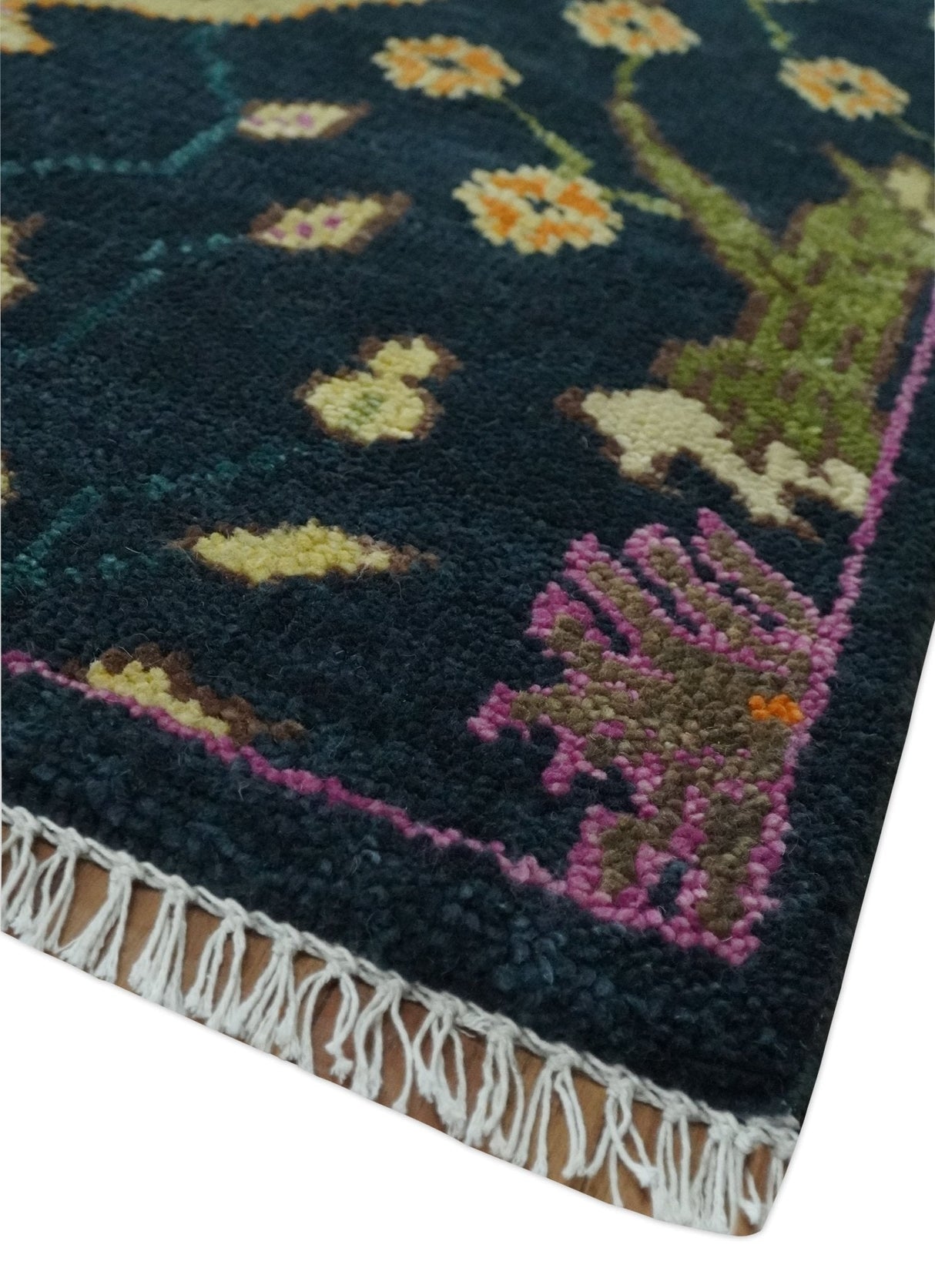 Custom Made The Jungle Life Peacock on tree Rug Hand Knotted Blue and Green Wool Rug
