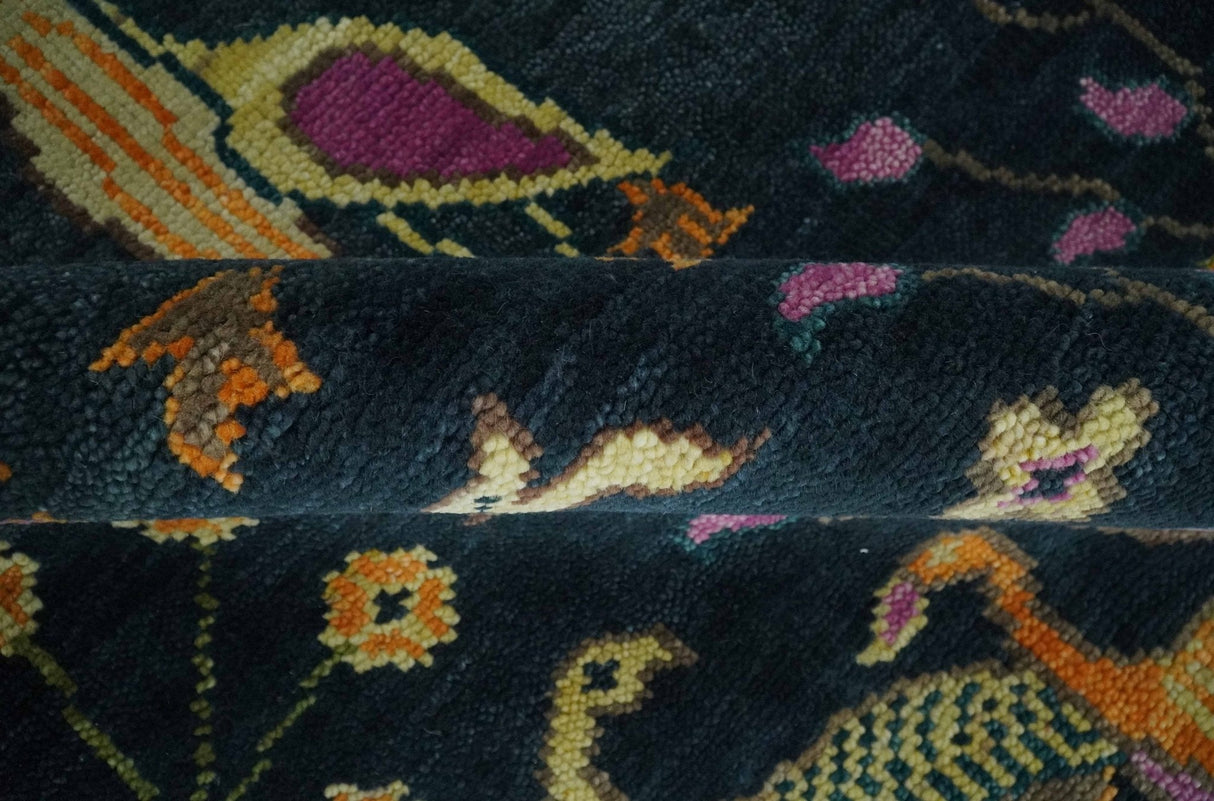 Custom Made The Jungle Life Peacock on tree Rug Hand Knotted Blue and Green Wool Rug