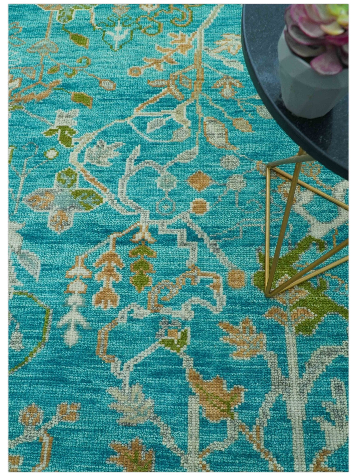 Custom Made The Plants and Roots Blue Hand Knotted Traditional Wool Area Rug