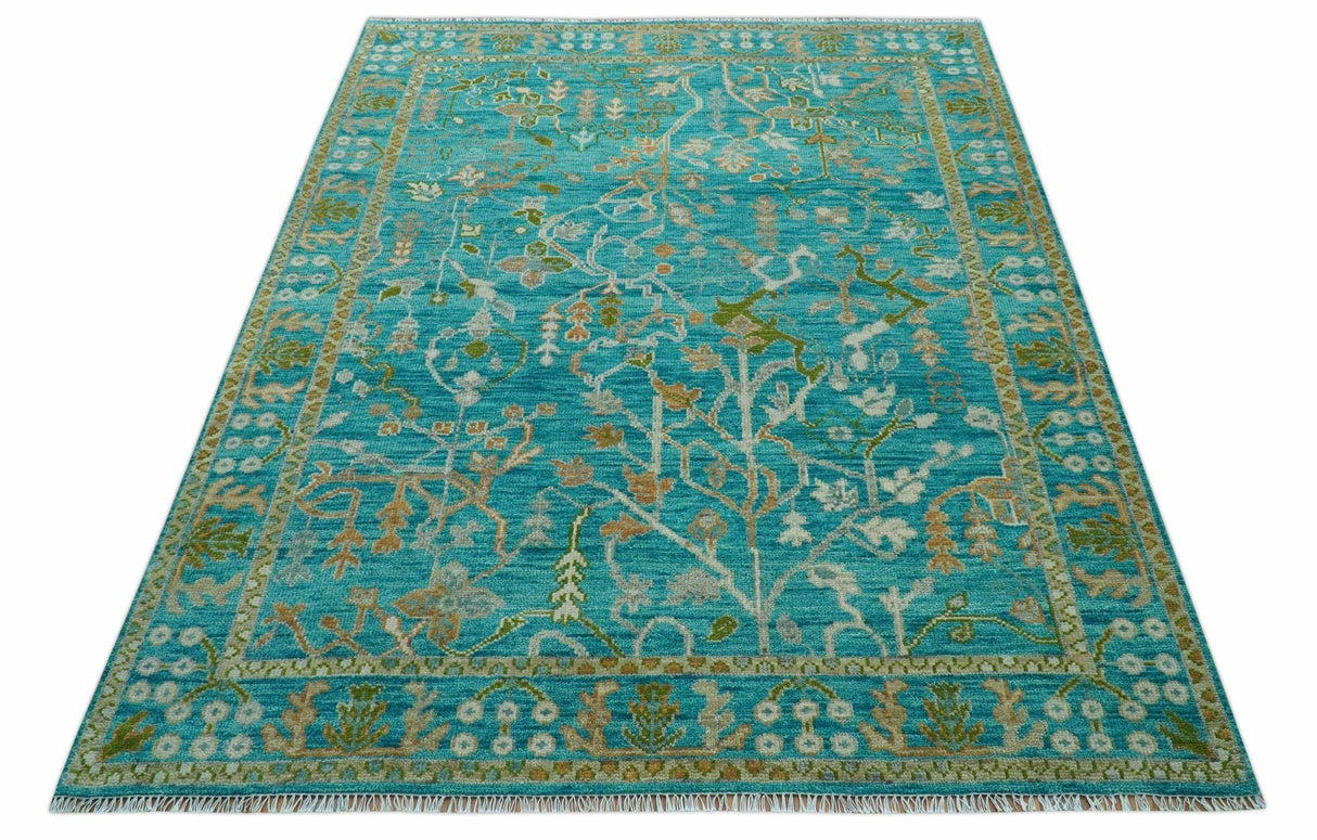Custom Made The Plants and Roots Blue Hand Knotted Traditional Wool Area Rug