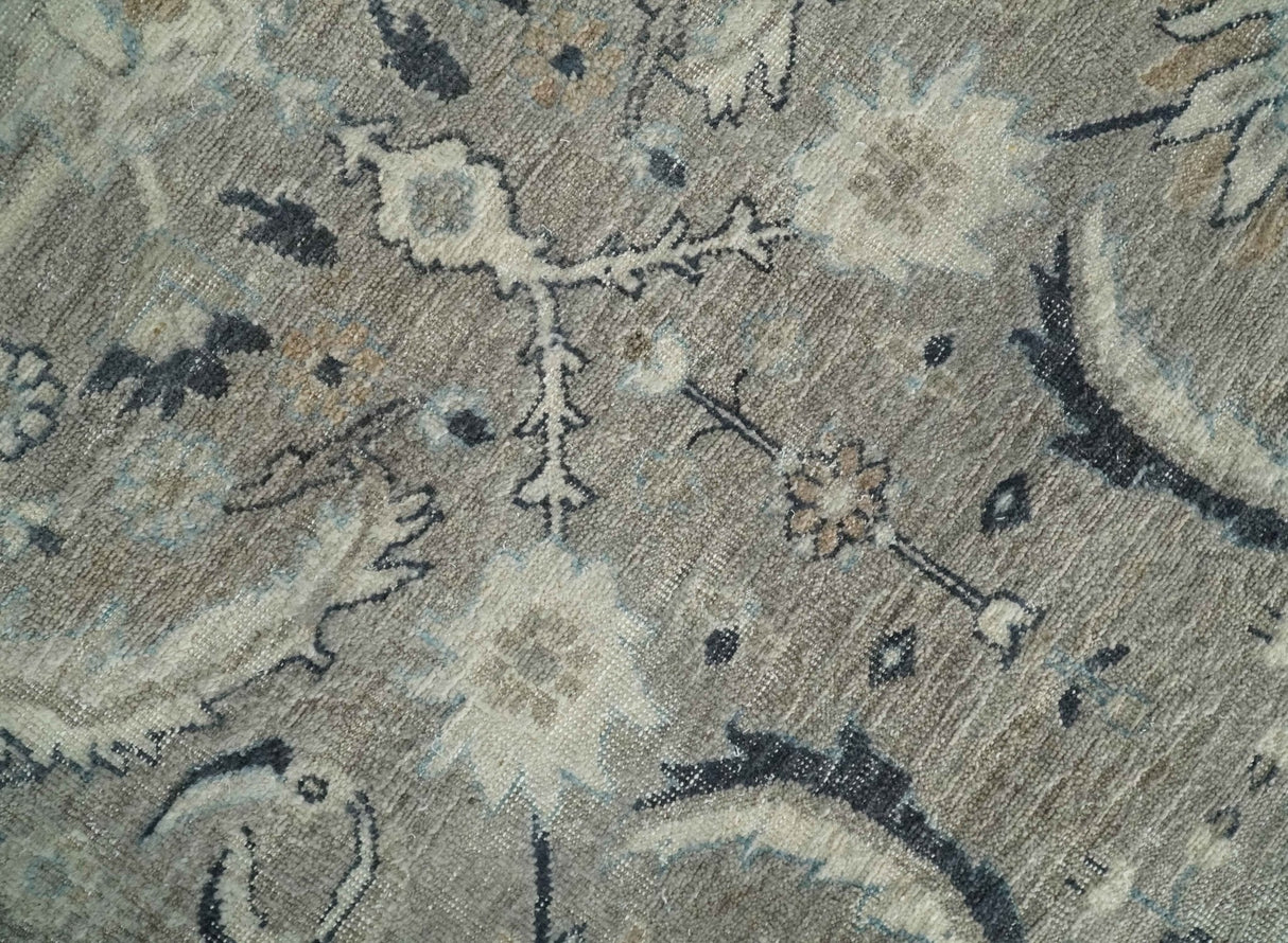 Custom Made Traditional Antique Distressed Gray and Beige Hand Knotted Wool Area Rug