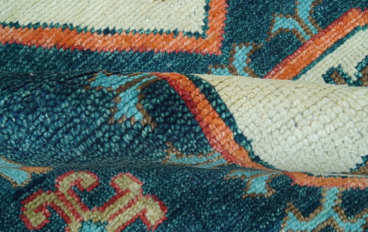 Custom Made Traditional Blue And Ivory Hand Knotted Wool Rug