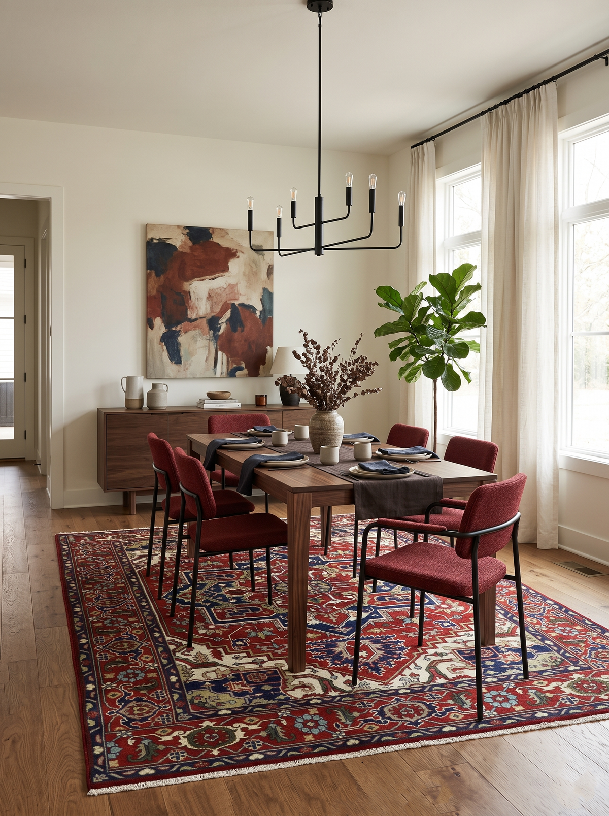 Custom Made Traditional Brown, Ivory and Blue Hand knotted Multi Size wool Area Rug