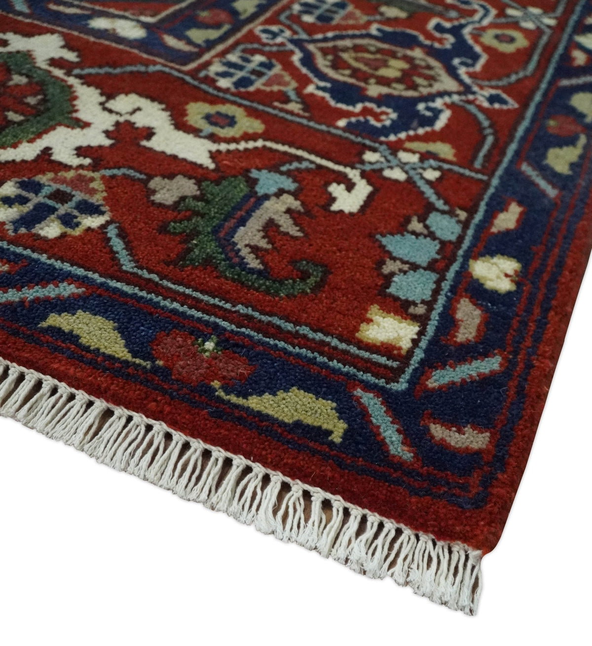 Custom Made Traditional Brown, Ivory and Blue Hand knotted Multi Size wool Area Rug