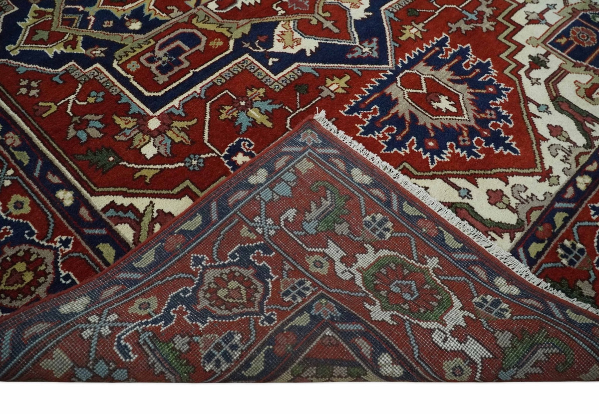 Custom Made Traditional Brown, Ivory and Blue Hand knotted Multi Size wool Area Rug