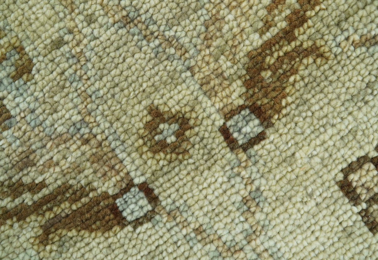 Custom Made Traditional Design Beige And Brown Hand Knotted wool area rug