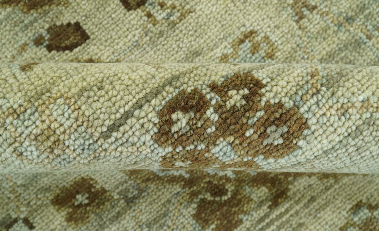 Custom Made Traditional Design Beige And Brown Hand Knotted wool area rug