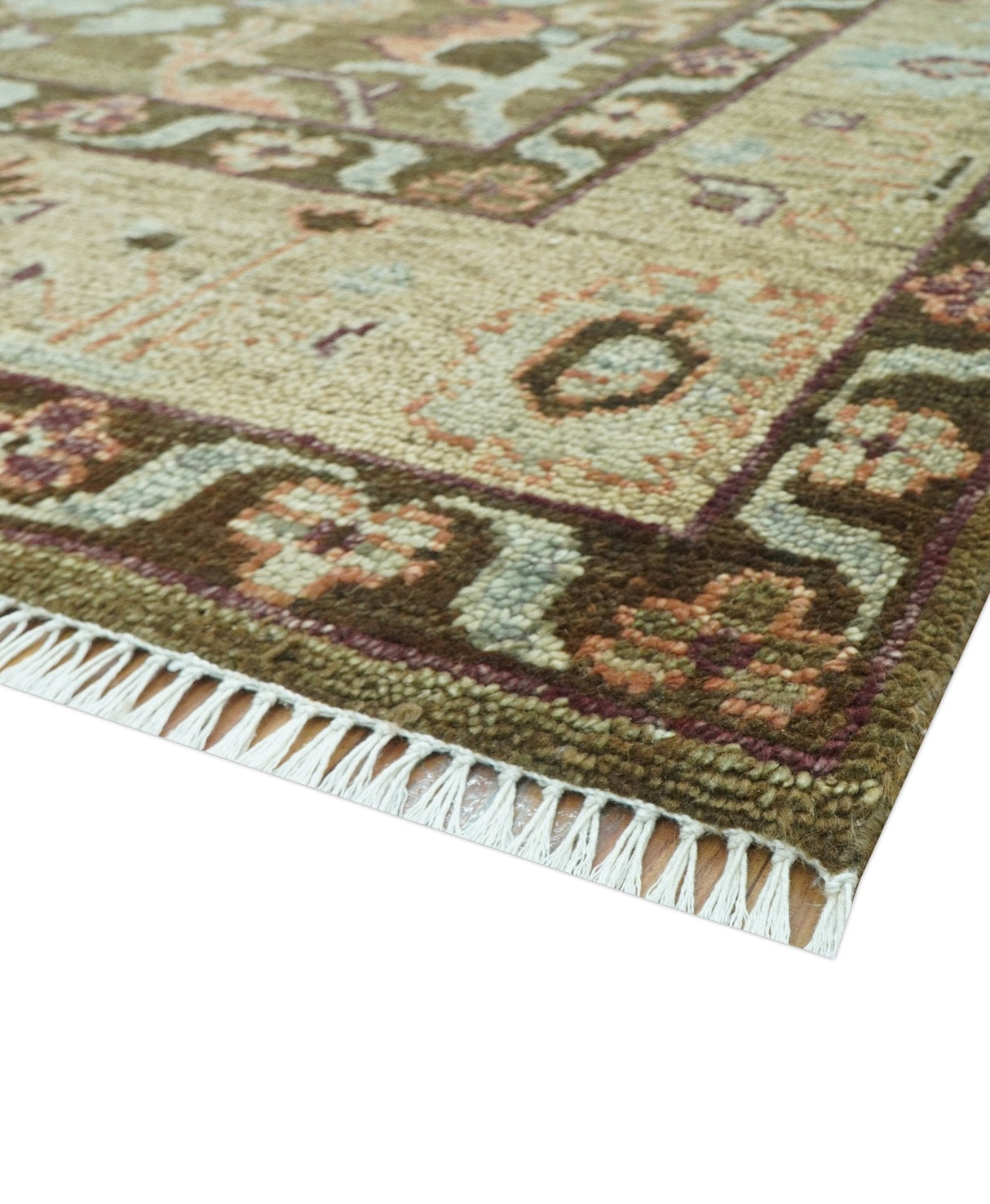 Custom Made Traditional Design Brown And Beige Hand Knotted wool area rug