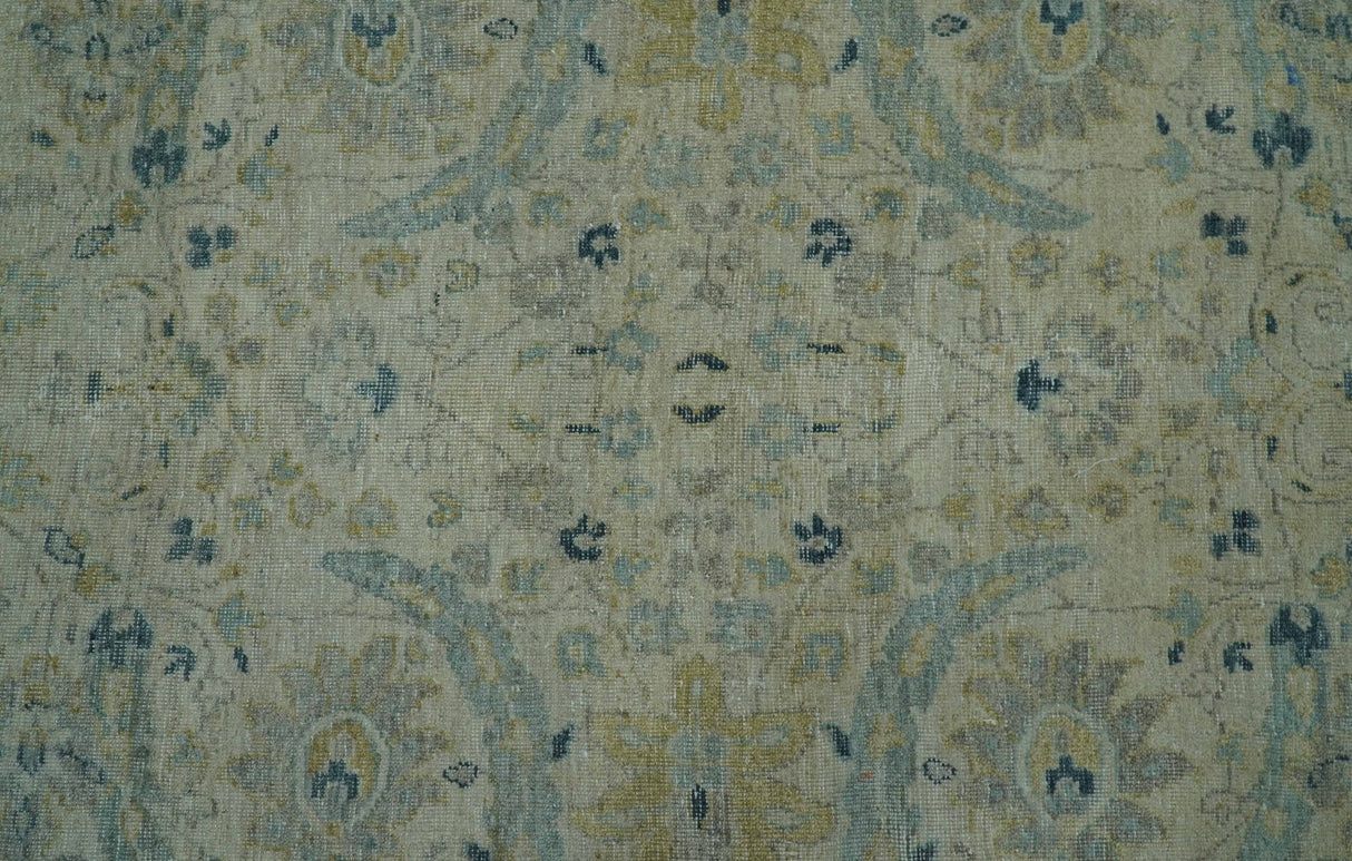 Custom Made Traditional Distressed Blue And Beige Hand Knotted wool area rug