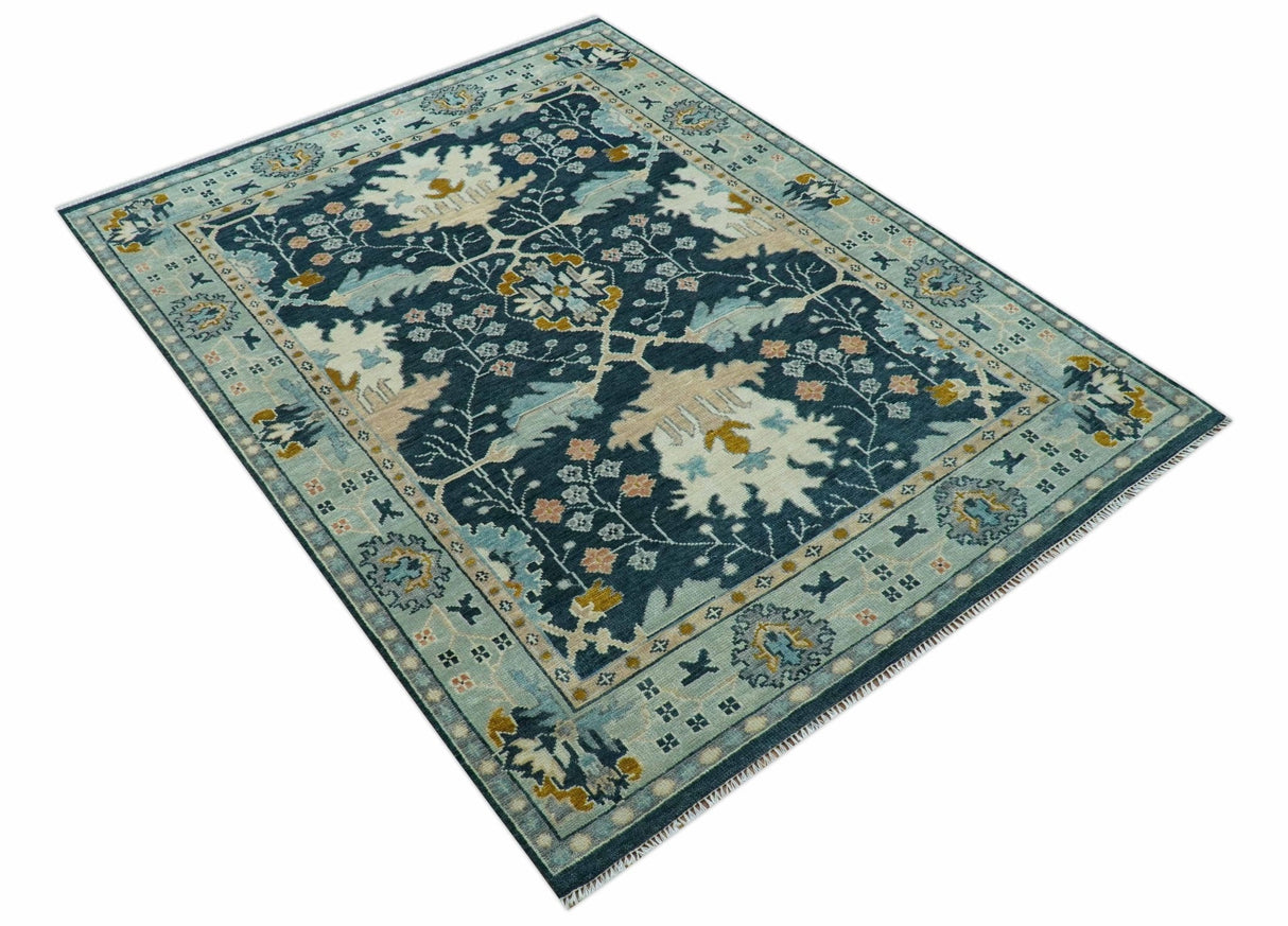 Custom Made Traditional Donegal Design Blue Hand Knotted wool area rug
