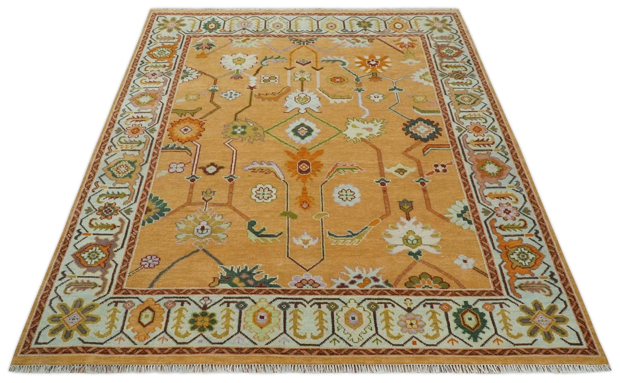 Custom Made Traditional Floral Dark Peach and Ivory Hand knotted Multi Size wool Area Rug