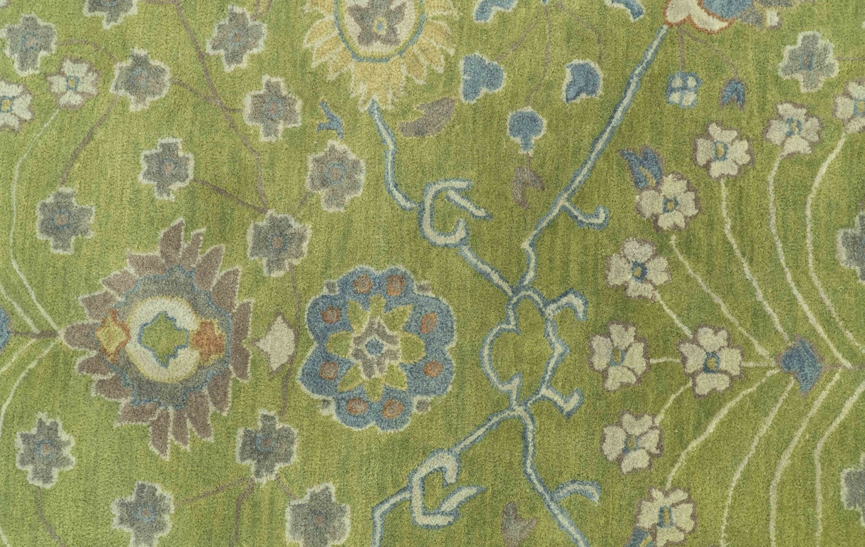 Custom Made Traditional Floral Design Green And Blue Hand Tufted wool Area Rug