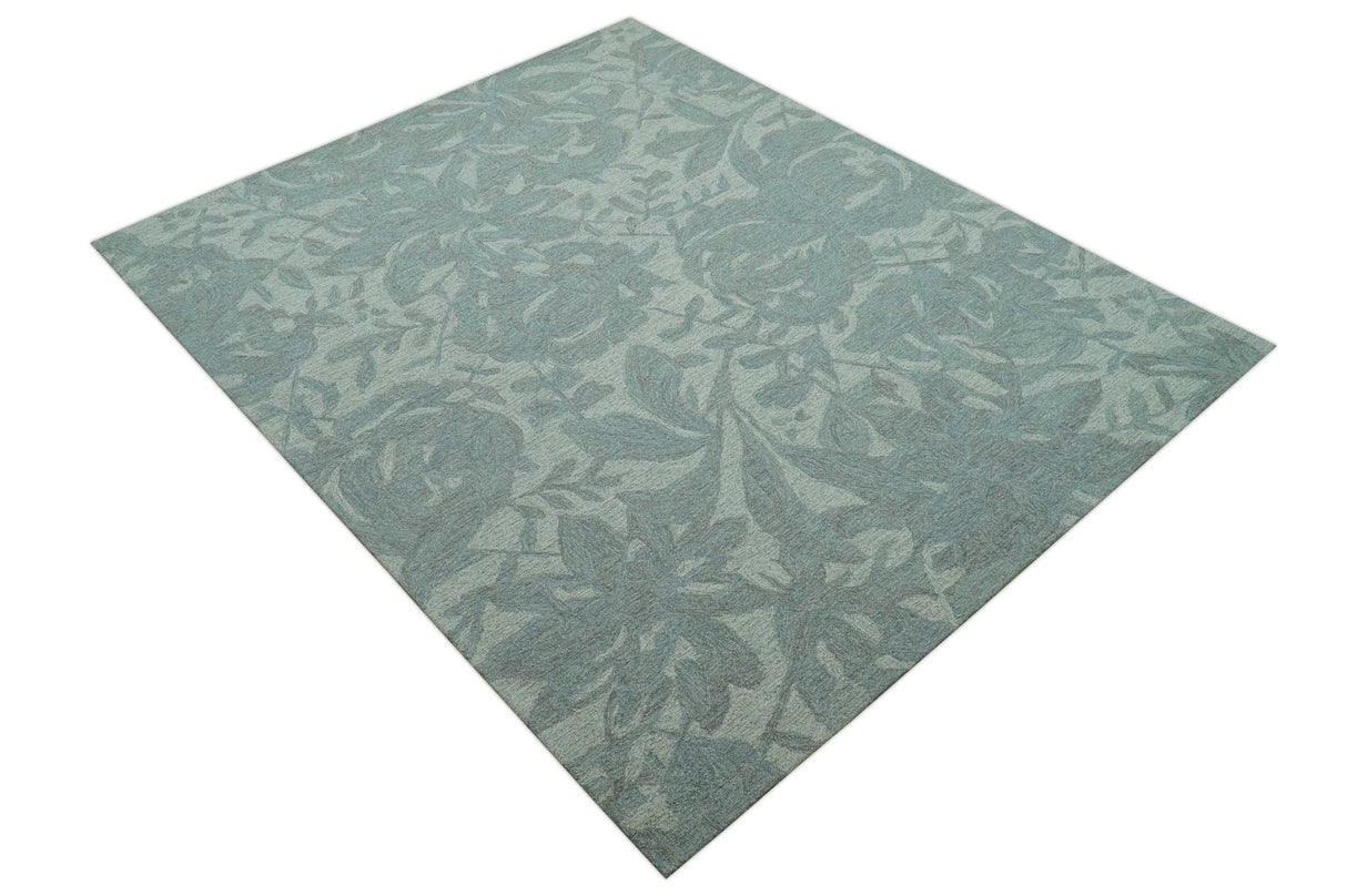 Custom Made Traditional Floral Design Silver And Blue Hand Tufted Wool Area Rug