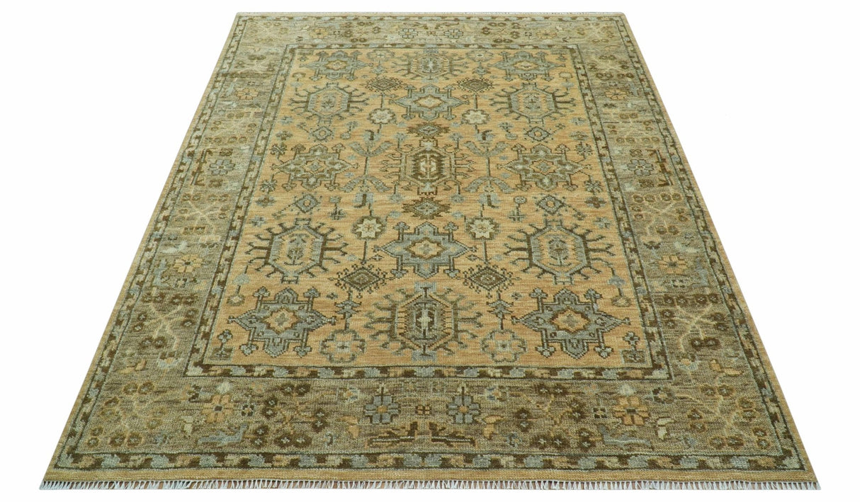 Custom Made Traditional Geometrical Design Peach And Silver Hand Knotted wool area rug