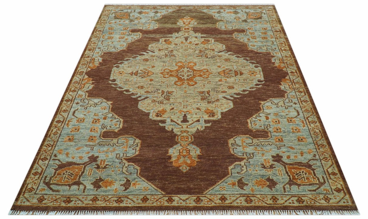 Custom Made Traditional Heriz Brown, Beige and Rust Hand Knotted wool area rug