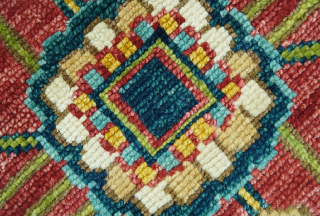 Custom Made Traditional Heriz Red And Ivory Hand Knotted Wool Rug