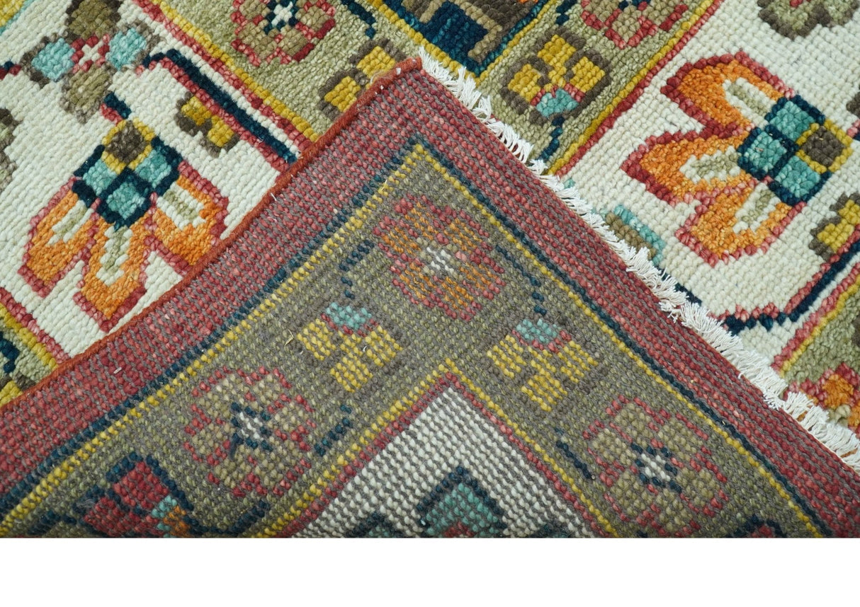 Custom Made Traditional Motifs Design Rust And Ivory Hand Knotted Wool Rug
