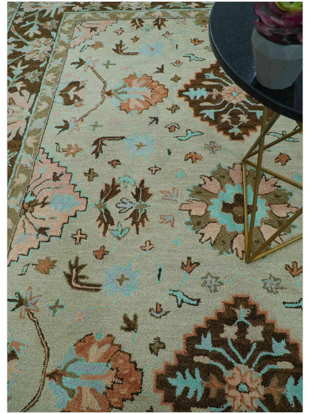 Custom Made Traditional Oriental Design Beige And Brown Hand-Tufted Wool Area Rug