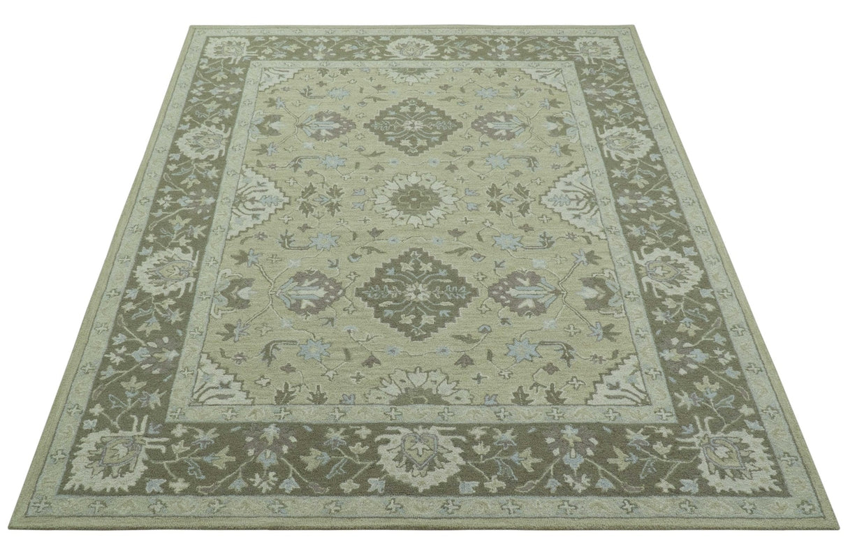 Custom Made Traditional Oriental Design Earthy Beige Hand-Tufted Wool Area Rug