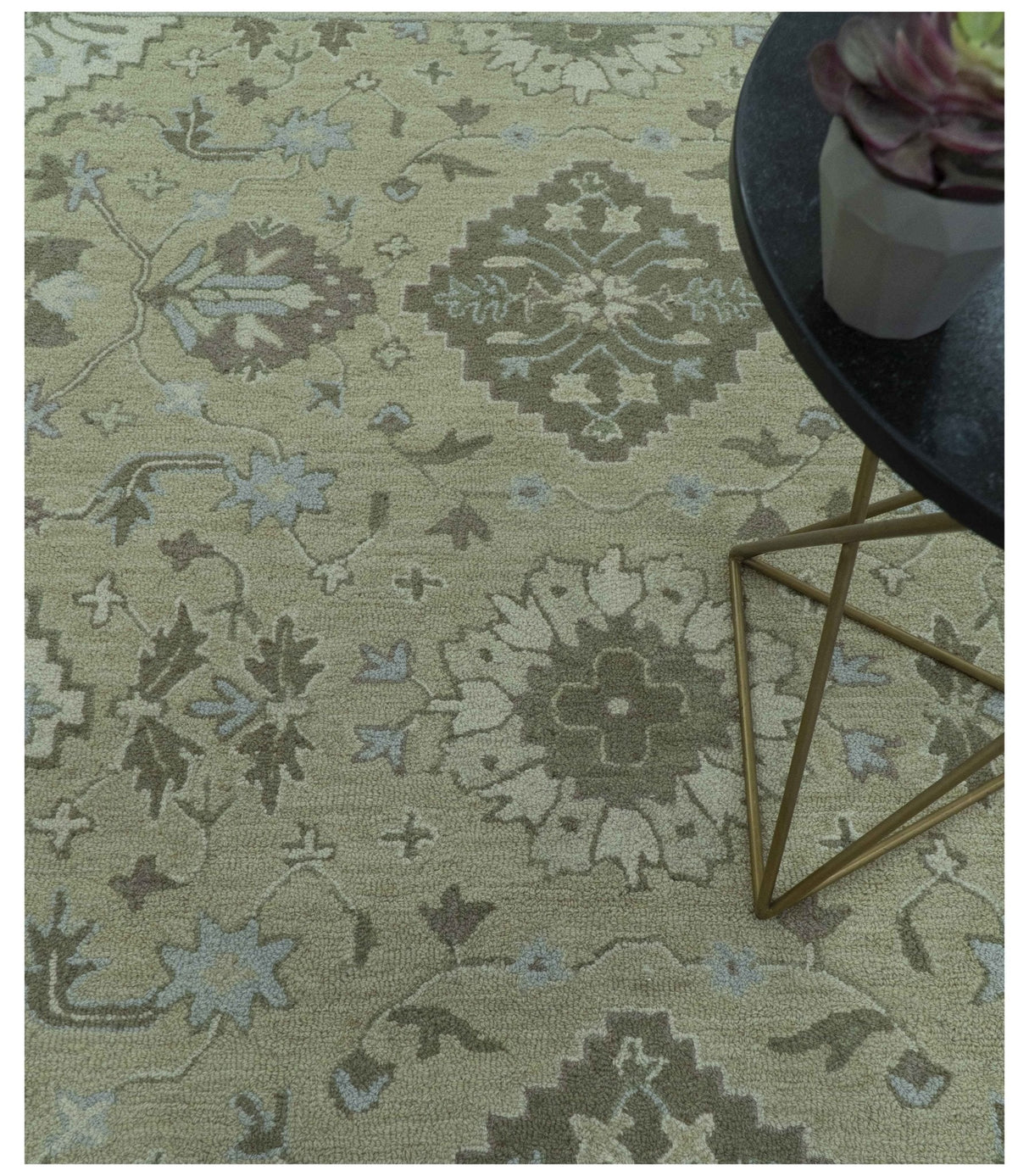 Custom Made Traditional Oriental Design Earthy Beige Hand-Tufted Wool Area Rug