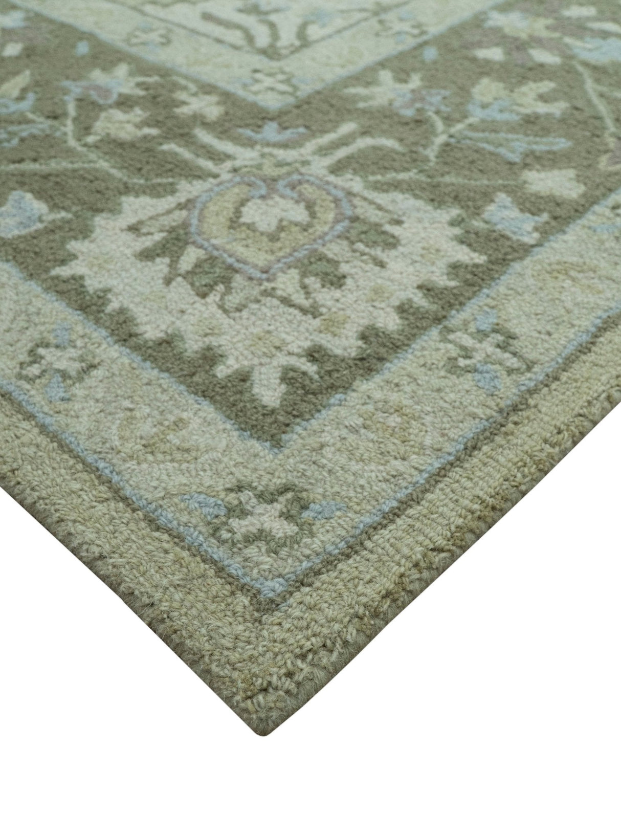 Custom Made Traditional Oriental Design Earthy Beige Hand-Tufted Wool Area Rug