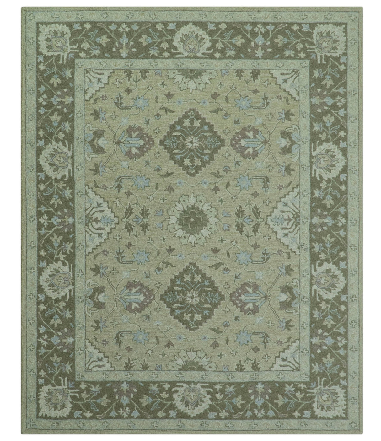 Custom Made Traditional Oriental Design Earthy Beige Hand-Tufted Wool Area Rug