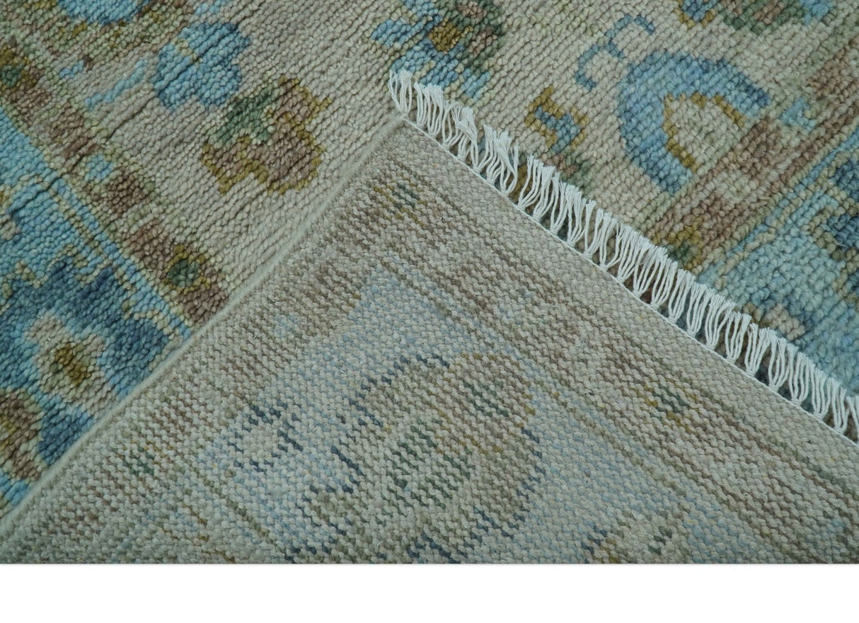 Custom Made Traditional Oriental Design Ivory And Blue Hand knotted Wool Area Rug
