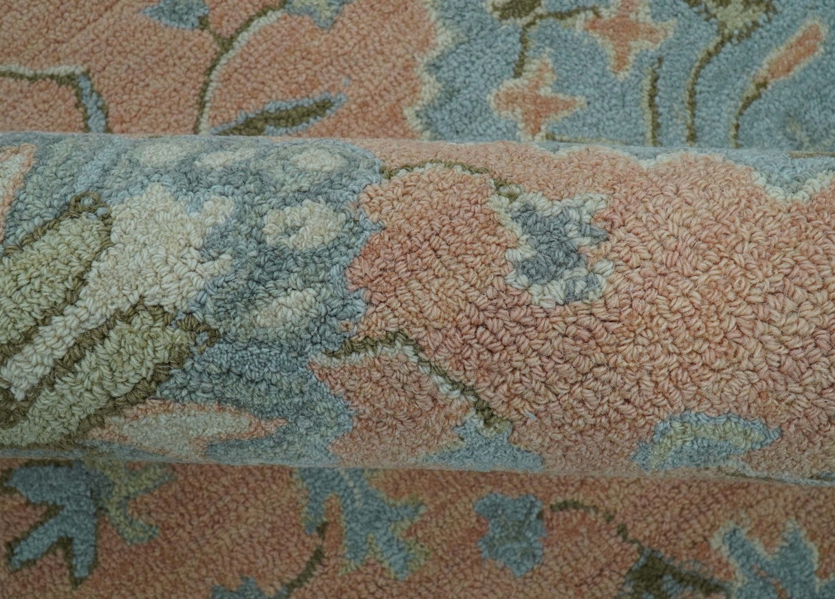 Custom Made Traditional Oriental Design Pink And Blue Hand Tufted Wool Area Rug