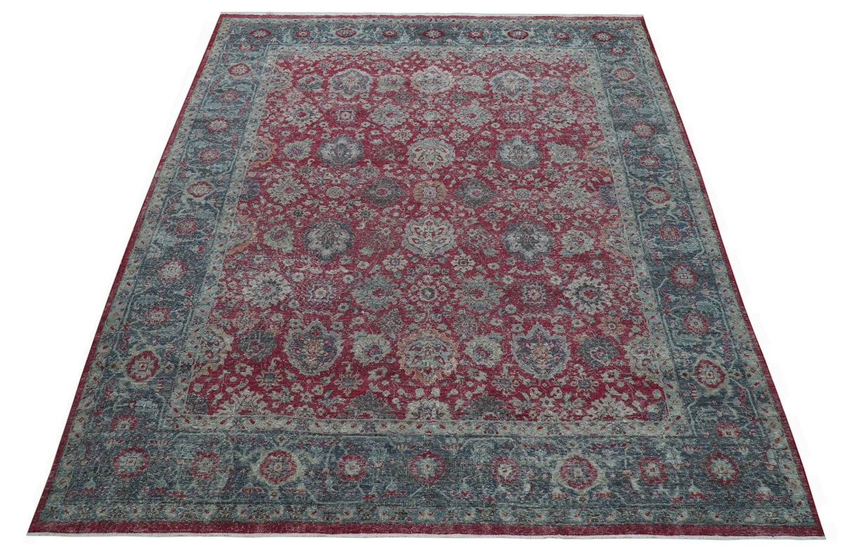 Custom Made Traditional Oriental Design Red And Blue Hand Knotted Wool Area Rug
