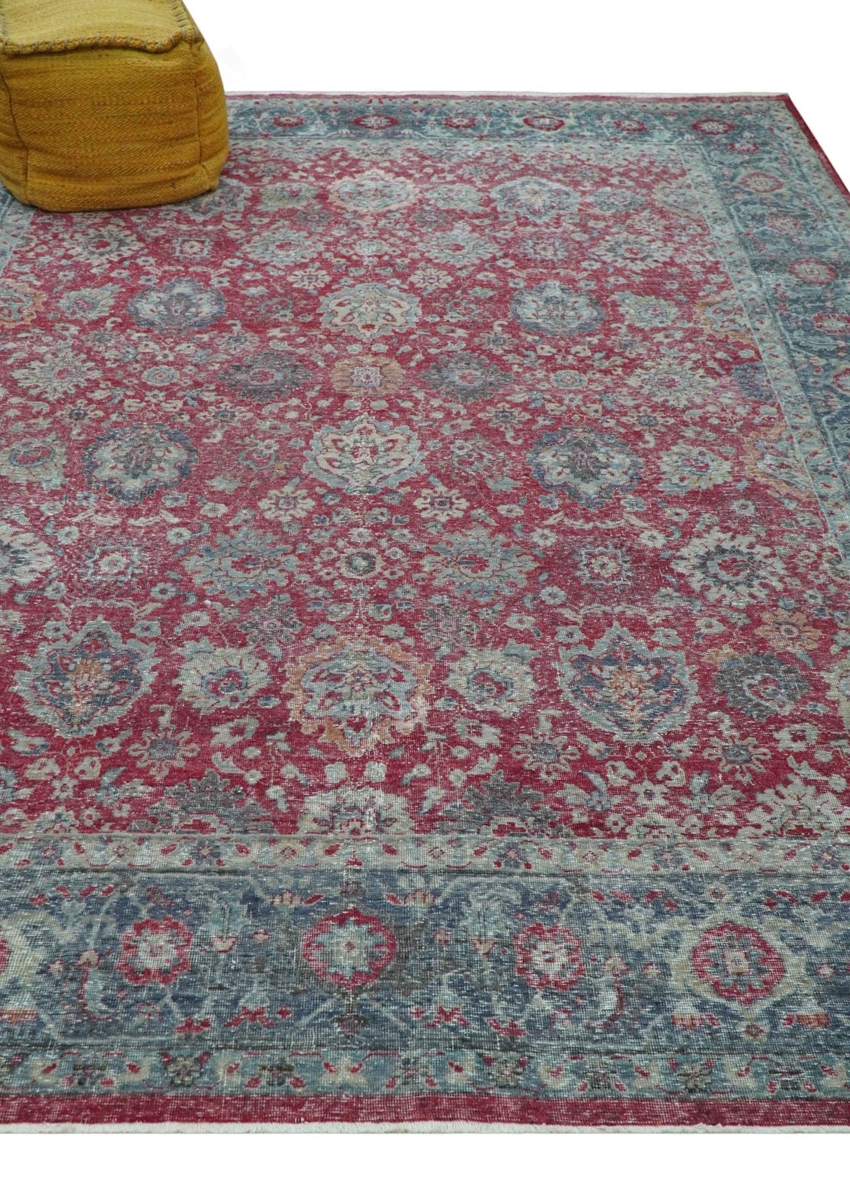 Custom Made Traditional Oriental Design Red And Blue Hand Knotted Wool Area Rug