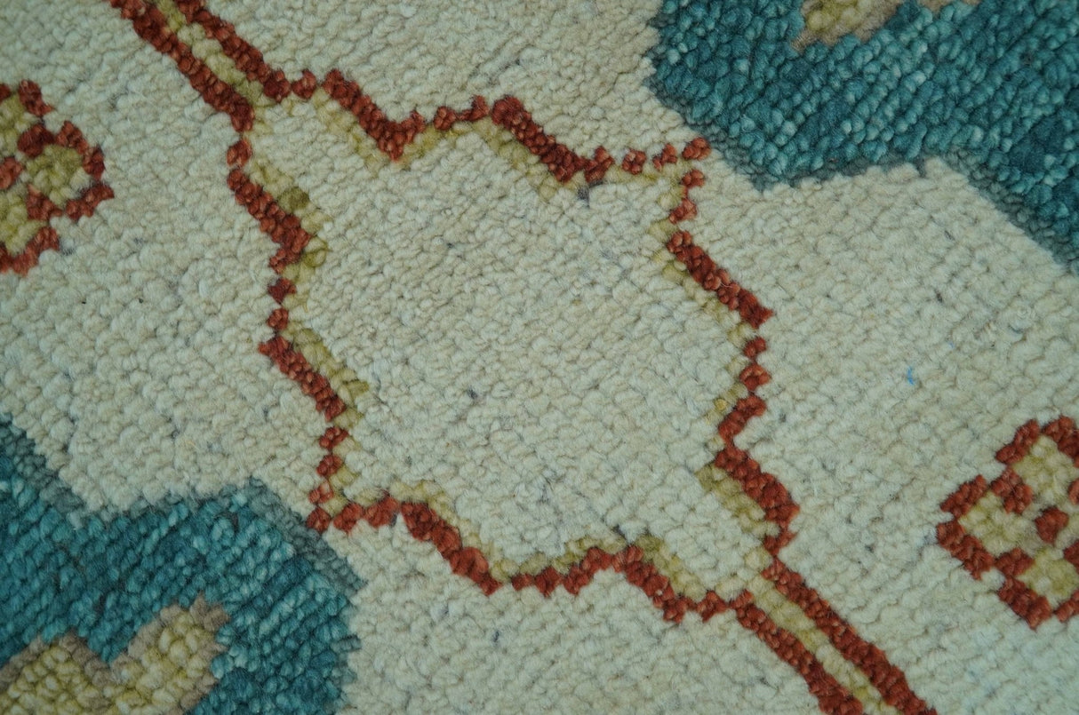 Custom Made Traditional Oriental Oushak Ivory And Blue Hand Knotted Wool Rug