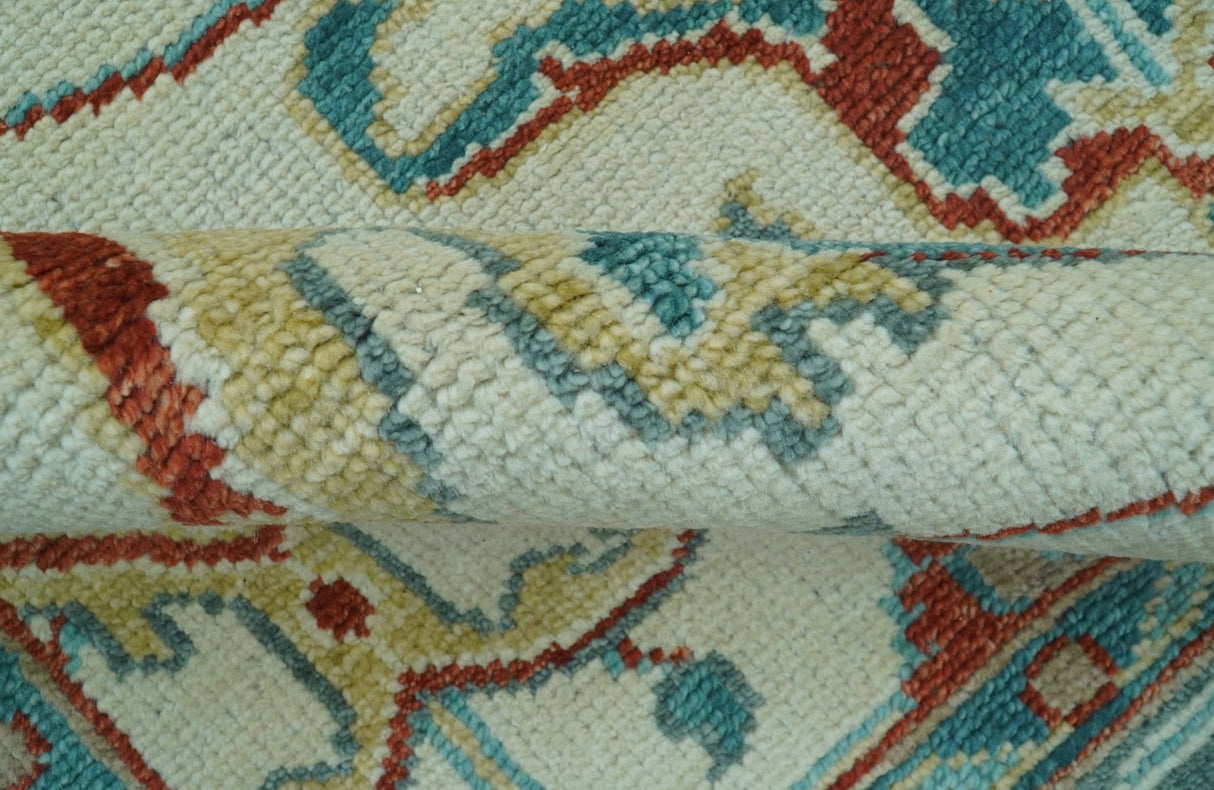 Custom Made Traditional Oriental Oushak Ivory And Blue Hand Knotted Wool Rug