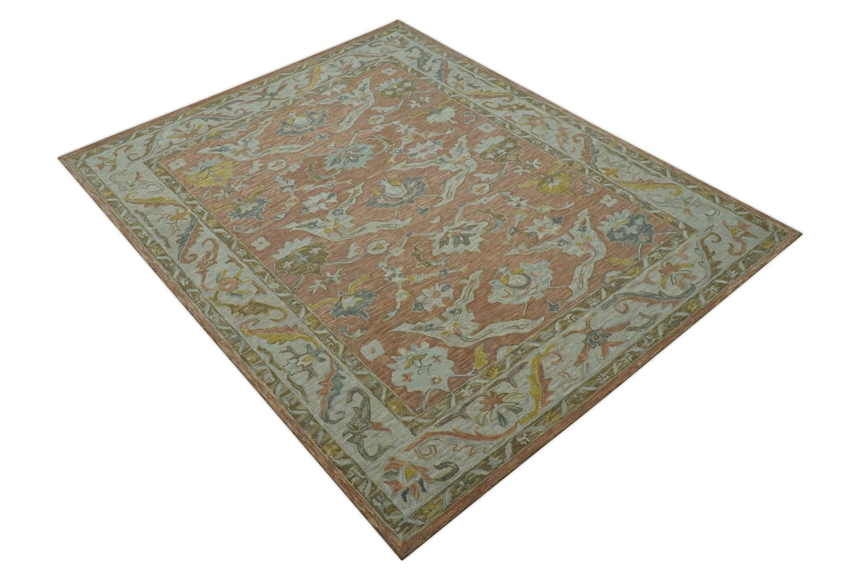 Custom Made Traditional Oriental Rust And Ivory Hand Tufted Wool Area Rug