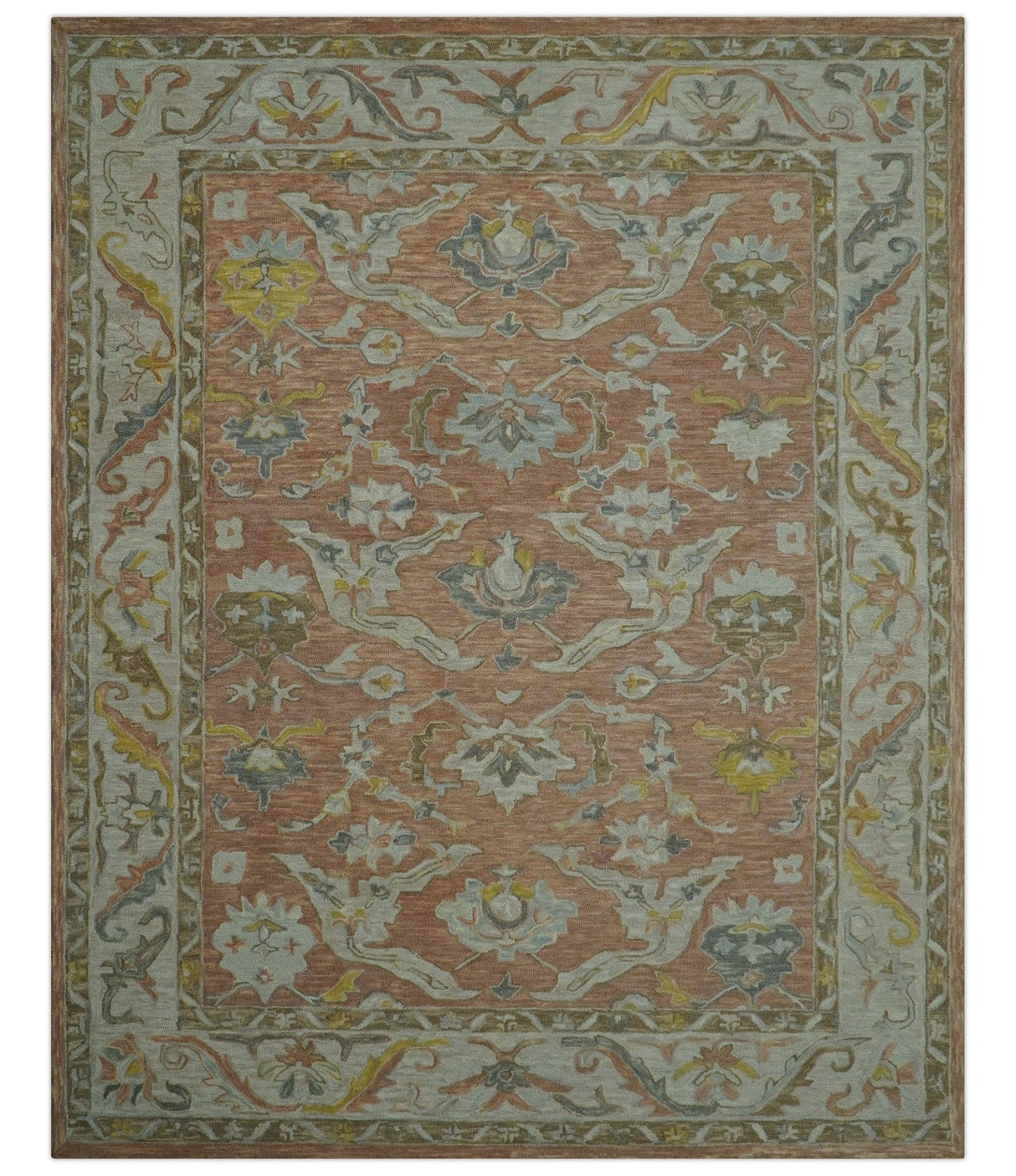 Custom Made Traditional Oriental Rust And Ivory Hand Tufted Wool Area Rug