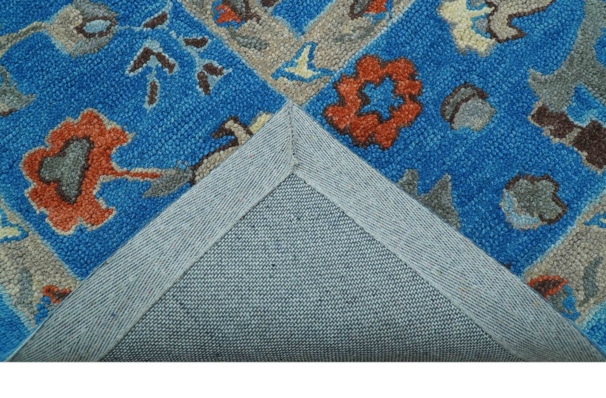 Custom Made Traditional Oushak Blue And Beige Hand Tufted Wool Rug