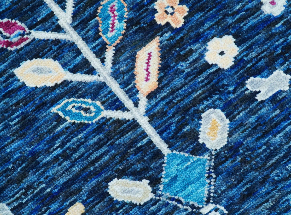 Custom Made Traditional Oushak Blue And Ivory Hand Knotted Wool Rug