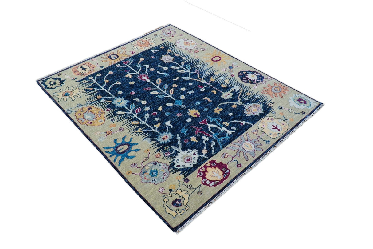 Custom Made Traditional Oushak Blue And Ivory Hand Knotted Wool Rug