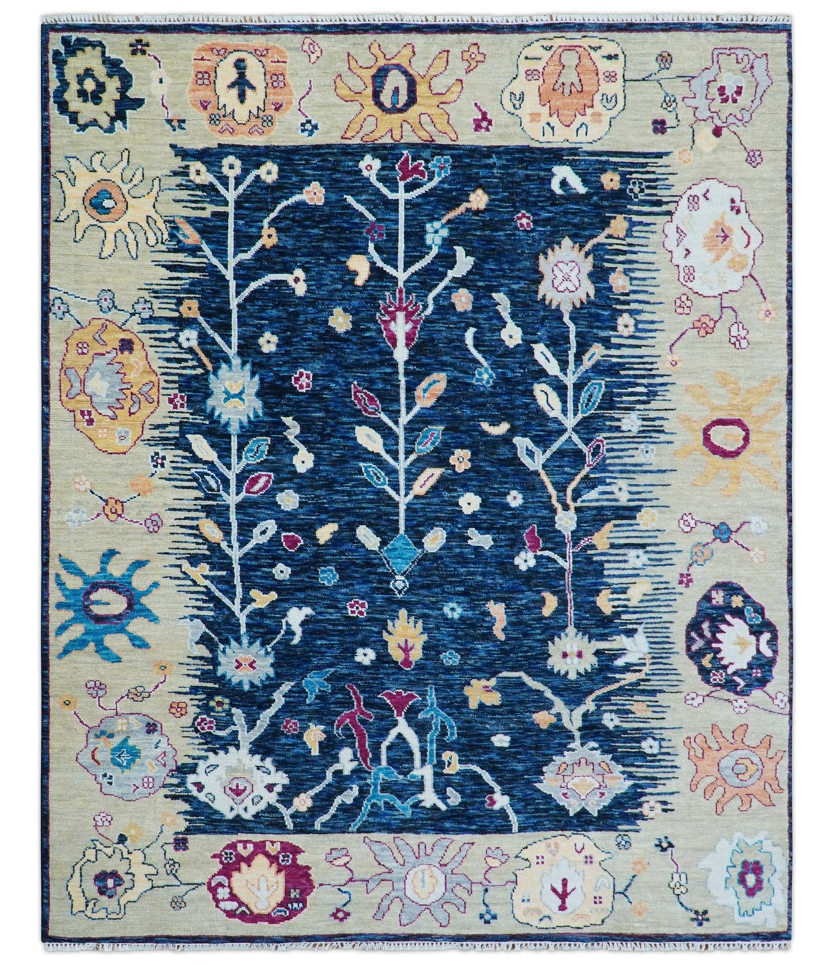 Custom Made Traditional Oushak Blue And Ivory Hand Knotted Wool Rug