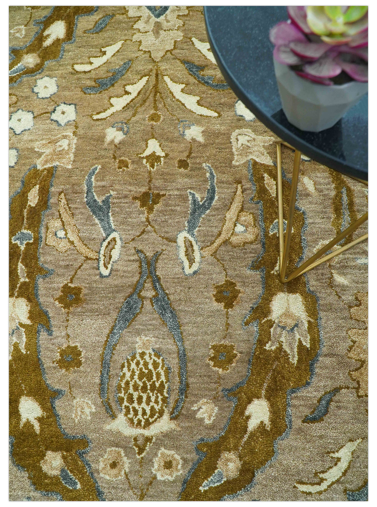 Custom Made Traditional Oushak Brown Hand Tufted Wool Area Rug