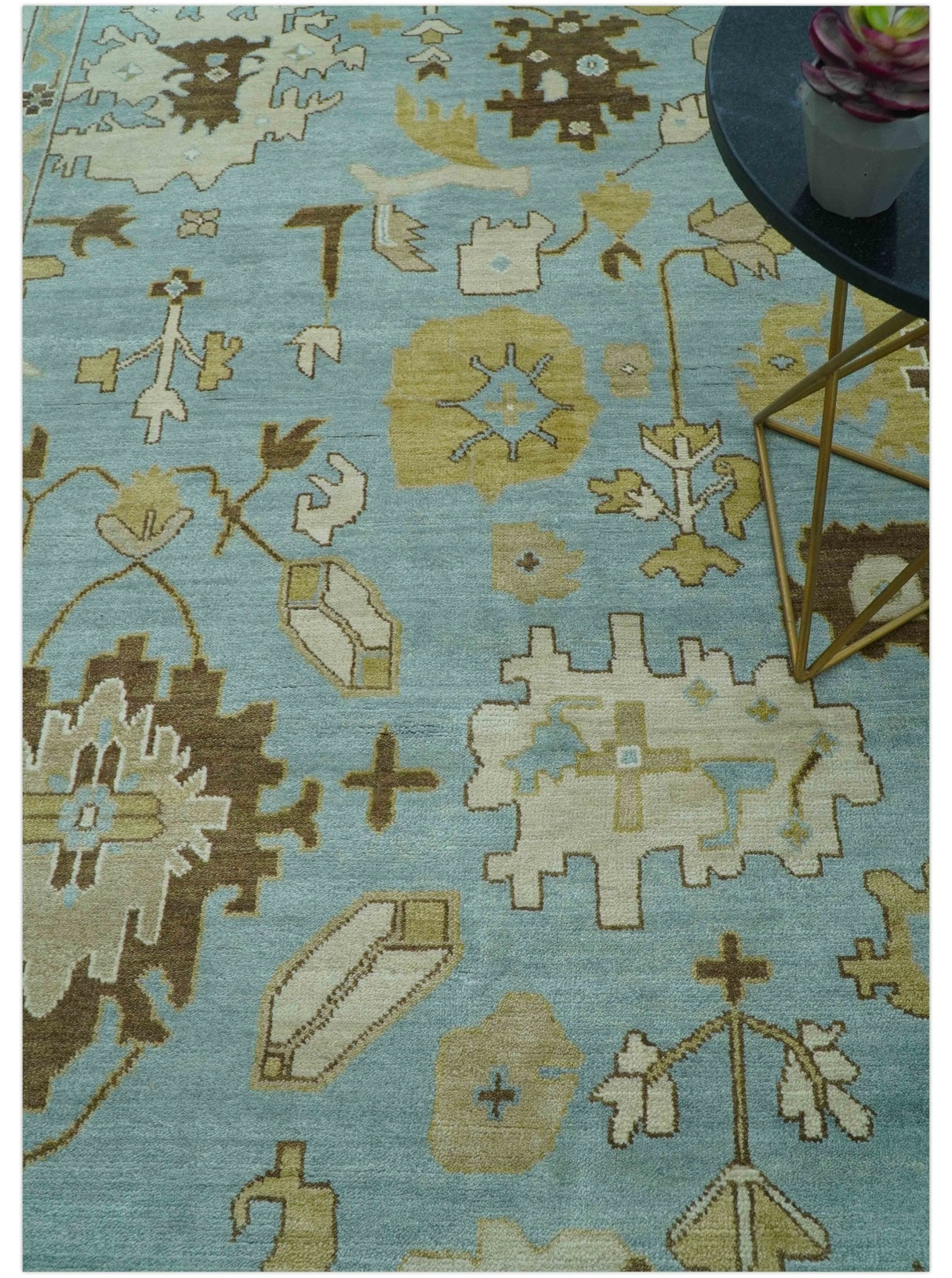 Custom Made Traditional Oushak Design Blue Hand Knotted Wool Area Rug