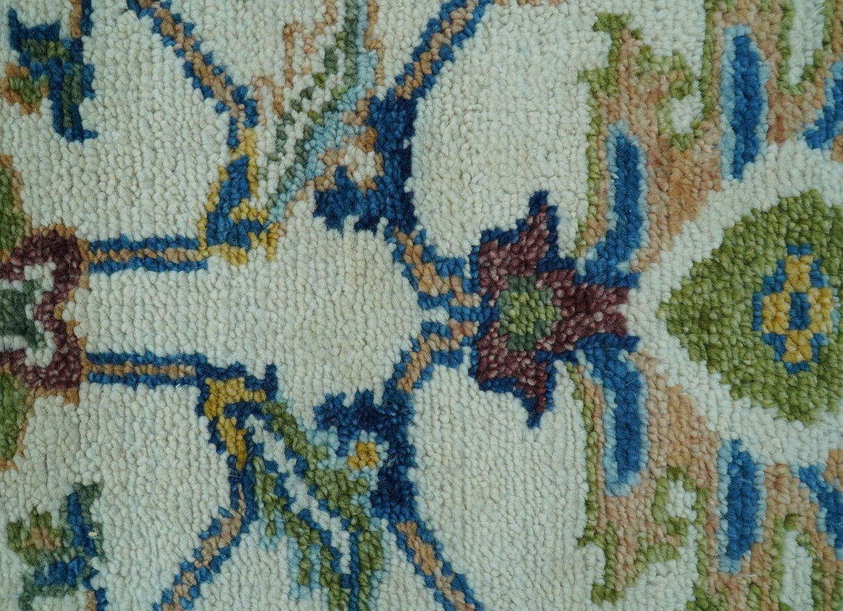 Custom Made Traditional Oushak Design Ivory And Blue Hand Knotted Wool Area Rug