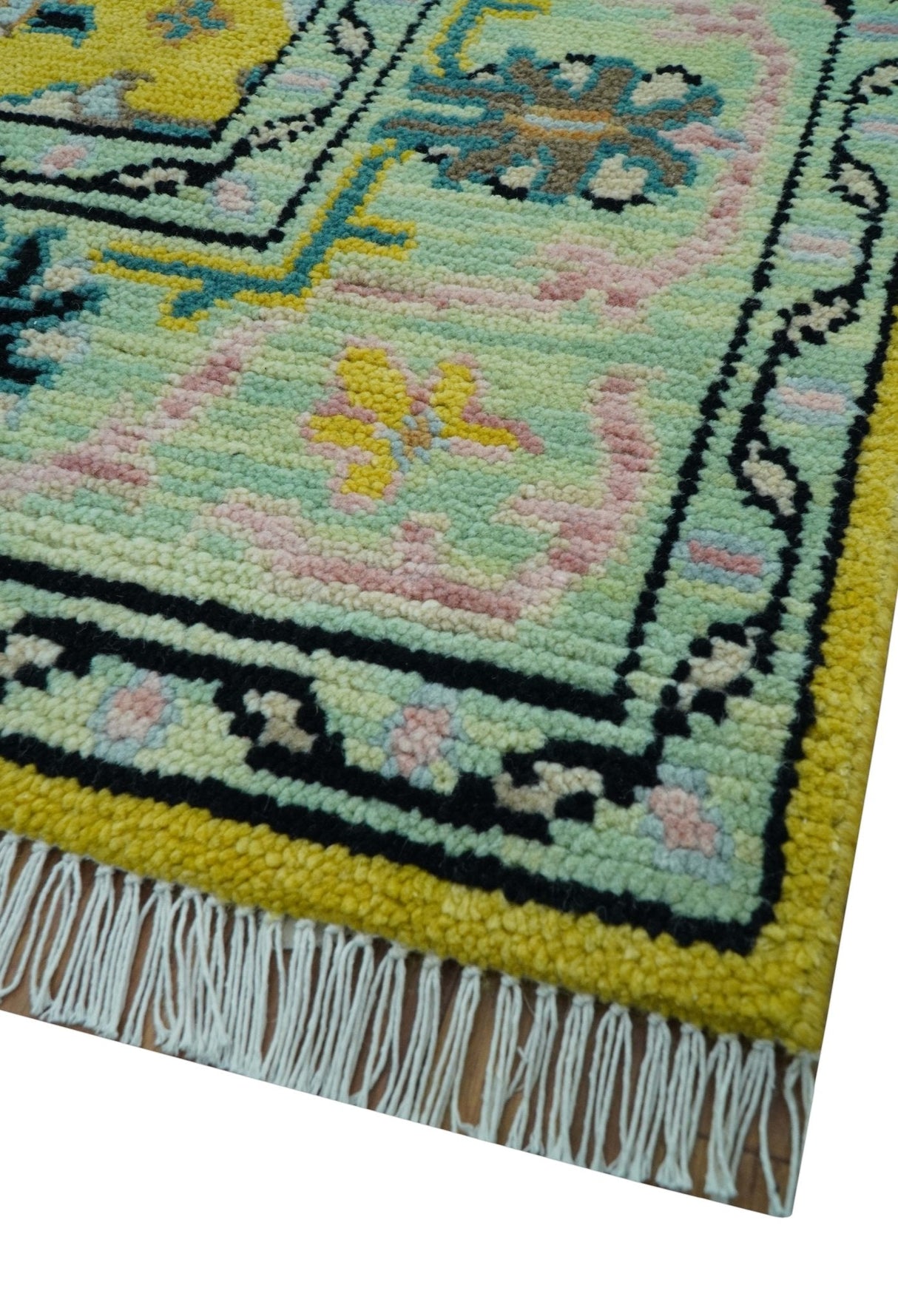 Custom Made Traditional Oushak Design mustard Hand Knotted Wool Area Rug