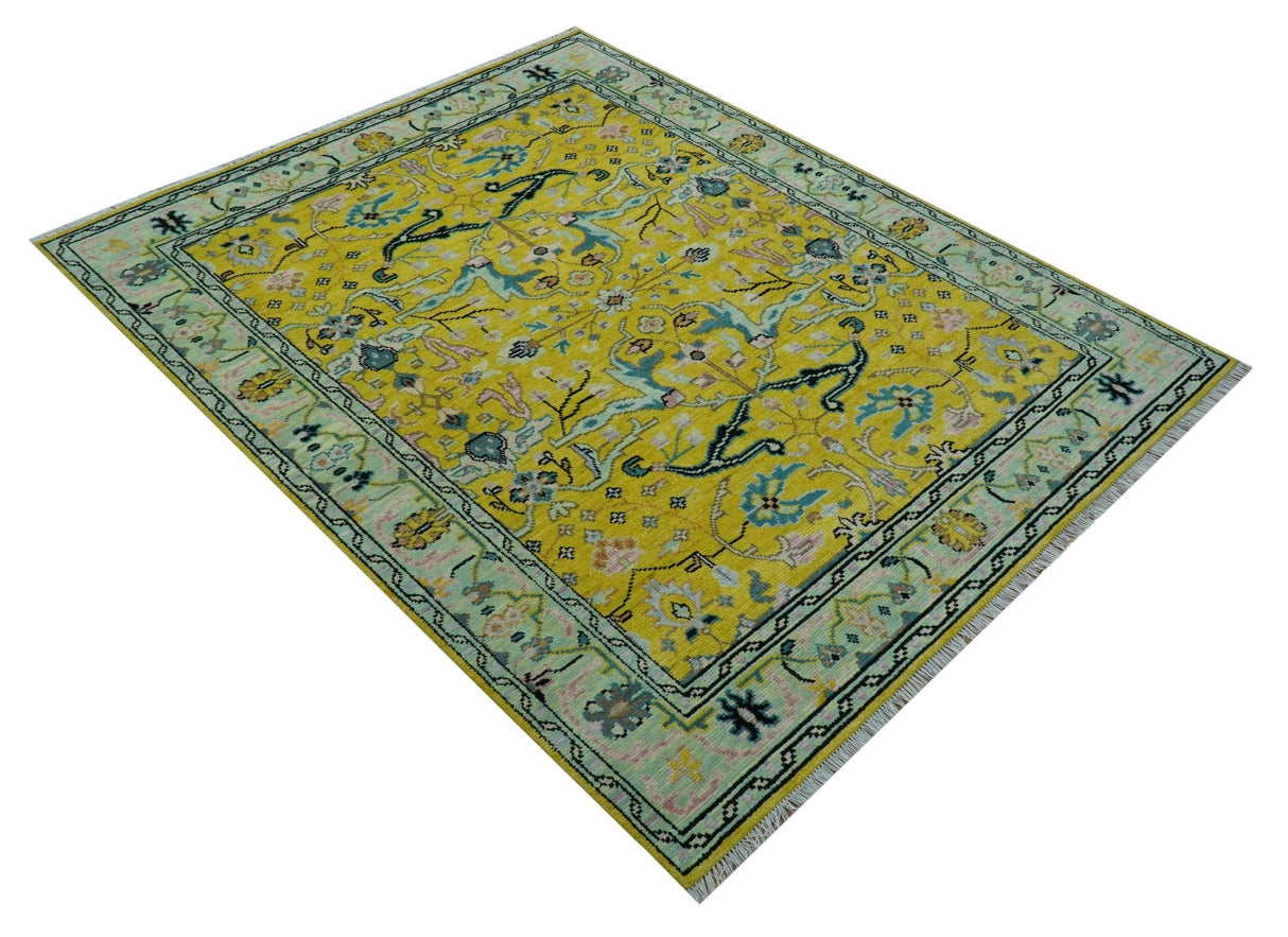Custom Made Traditional Oushak Design mustard Hand Knotted Wool Area Rug